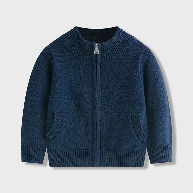 Cardigans d'hiver pour enfants Col montant Manches longues Veste zippée Pulls à poches pour garçons et filles Vêtements de rue pour enfants