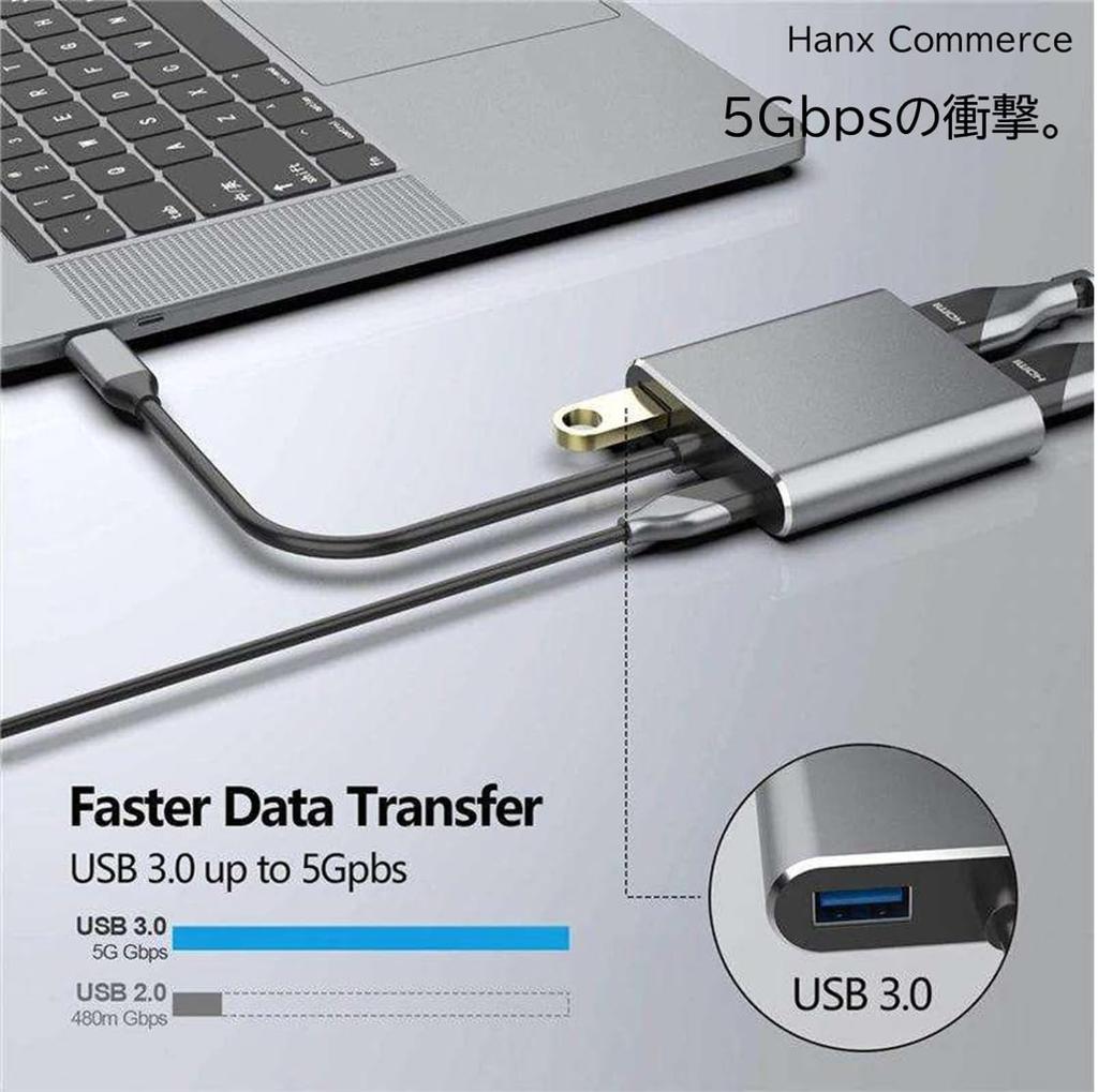 USB To HDMI Dual Display Compatible Docking Station with HDMI 4K Dual PD 60W Fast and USB Data Supports 3 by Hanx Commerce Type-C 4-in-1 1.4 Ports,
