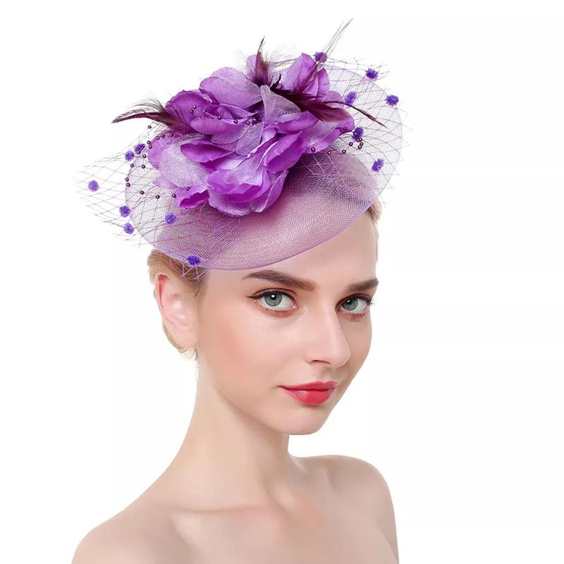 

1 шт. Стильная заколка для волос в виде цветка с перьями, Свадебные аксессуары для волос, Дамская шляпка-фасинатор из сетки для чаепития