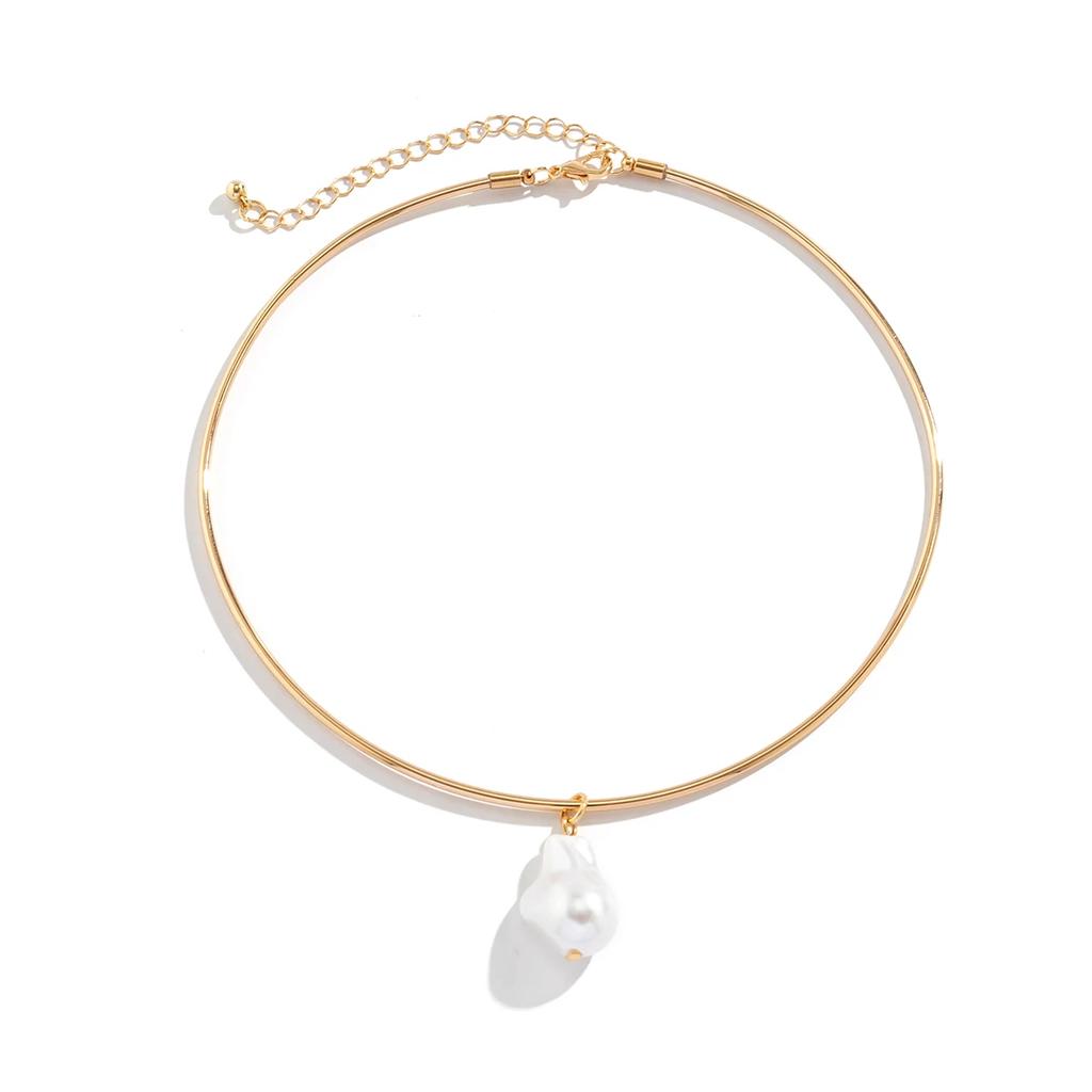 Creative Imitation Pearl Pendant Torques Choker Necklace Women Fashion Statement Punk Smooth Adjustable Chain Jewelry Steampunk