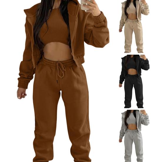 3 Piece Sweatsuits Set for Women Fleece Zip Up Hoodie Sweatshirt Tank Top Jogger Sweatpants Set Fall Casual Tracksuit Outfits