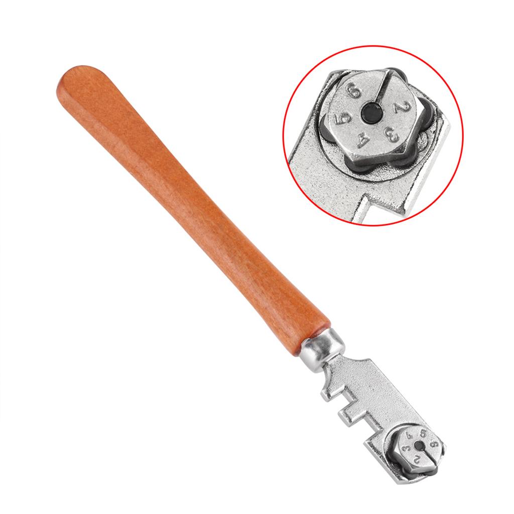 130MM Professional Six Wheel Glass Cutter Craft Cutting Kit Tool with Wooden Handle Wheel Glass Cutting Six Wheel Glass Cutter