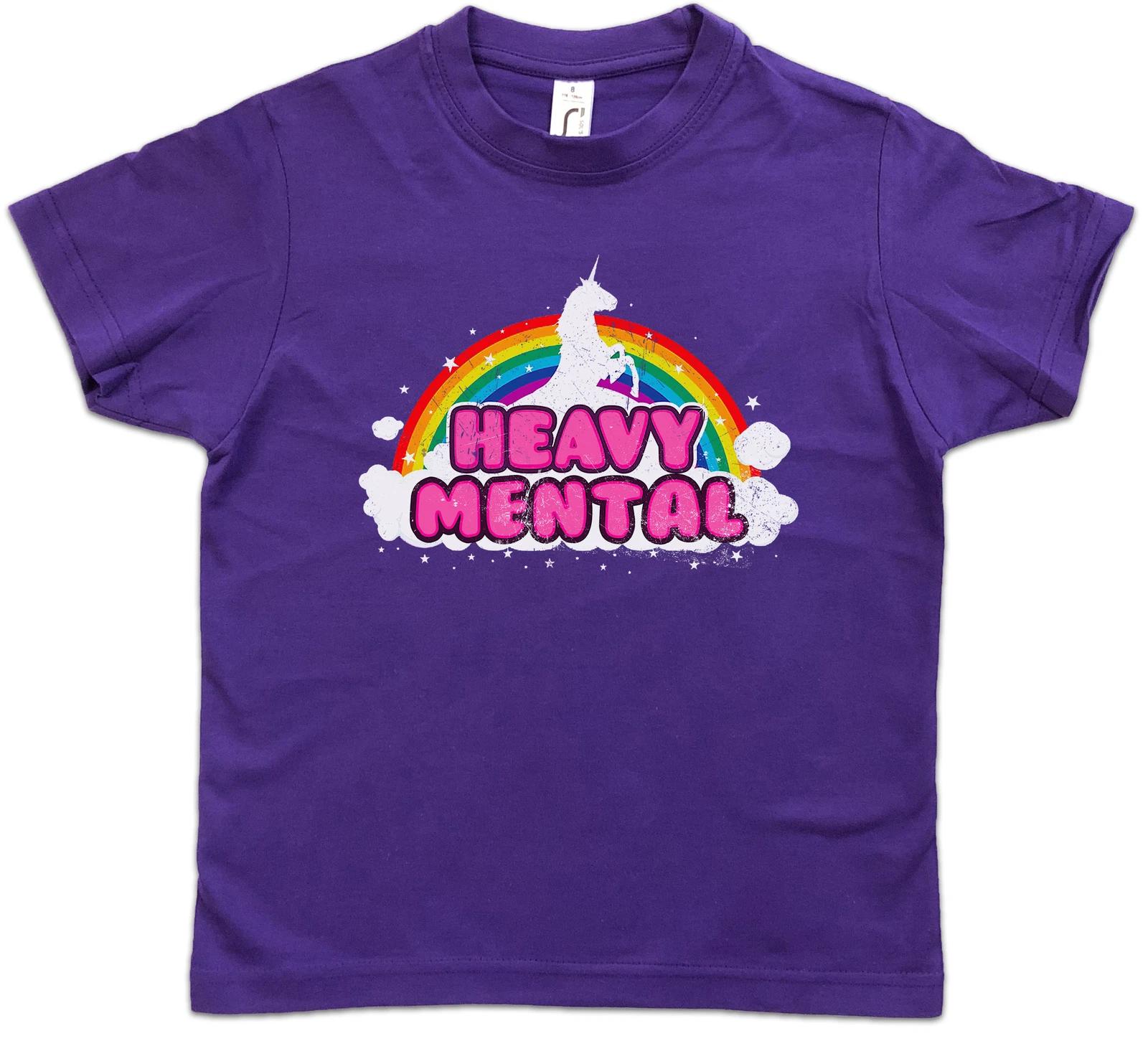 HEAVY MENTAL Kids Boys T-Shirt Rainbow Metal Unicorn Music Black Death Trash 100