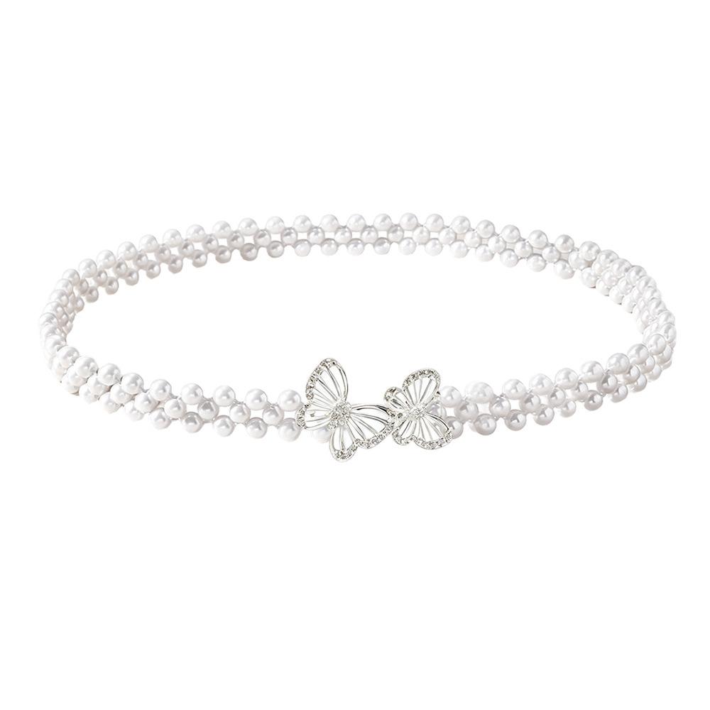 Stretch Elastic Band Pearl Waist Chain Pearl Beads Elastic Waistband Rhinestone Decor Strap Party