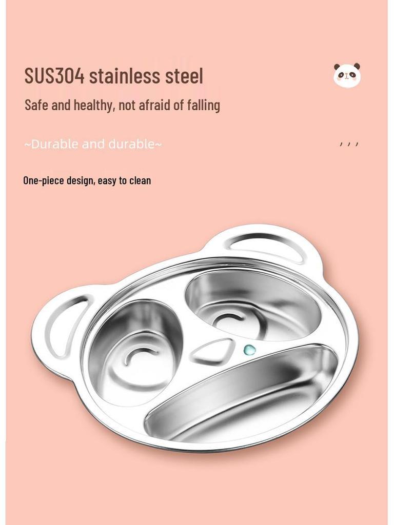 Creative 304 Stainless Steel Children's Divided Plate - Cartoon Anti-fall Design for Kindergarten and Baby Tableware.