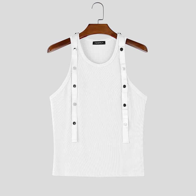 INCERUN Summer Men Sleeveless Casual Fitted Rib Tank Tops Undershirts S белый