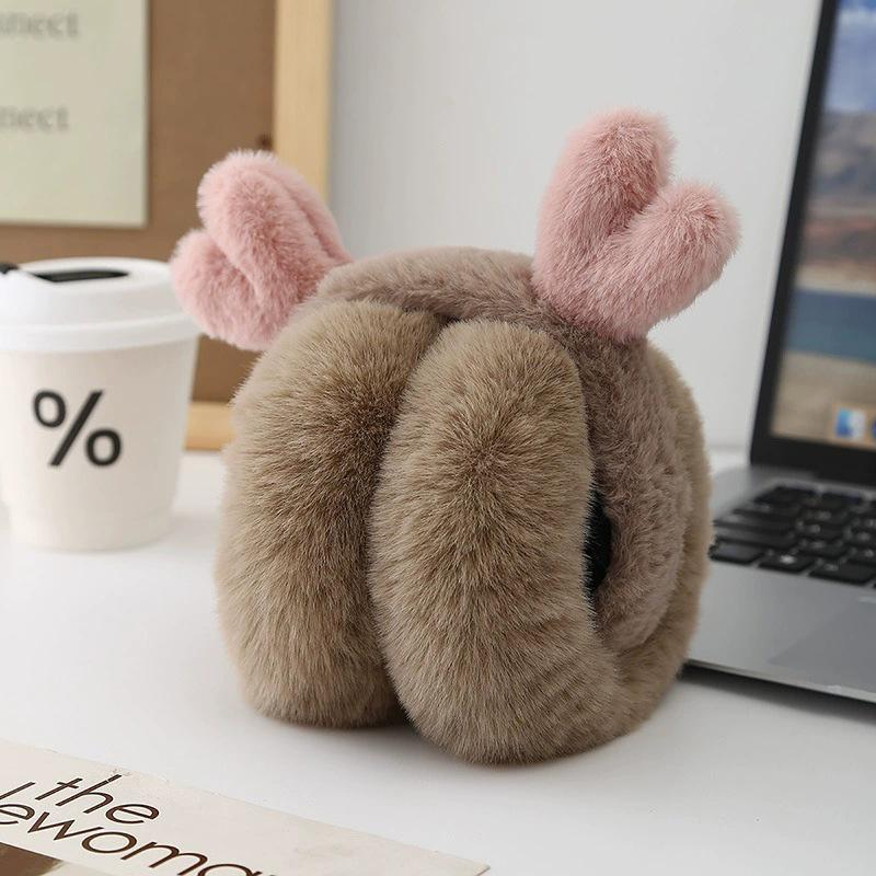 1Pc Folding Earmuffs Winter Ear Warmers Warm Windproof Cute Animal Ear Design Plush Earmuffs Faux Fur Ear Protection