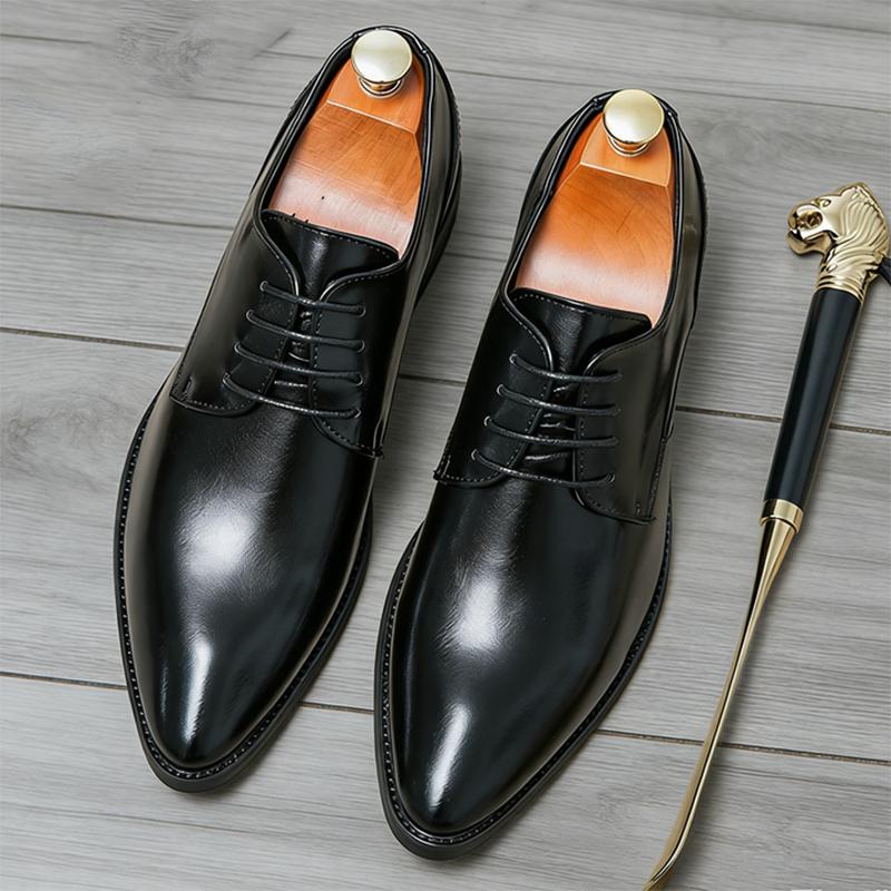 New Men Pointed Black Brown Lace Up Business Casual Dress Oxford Shoes Designer Male Formal Homecoming  Wedding Footwear