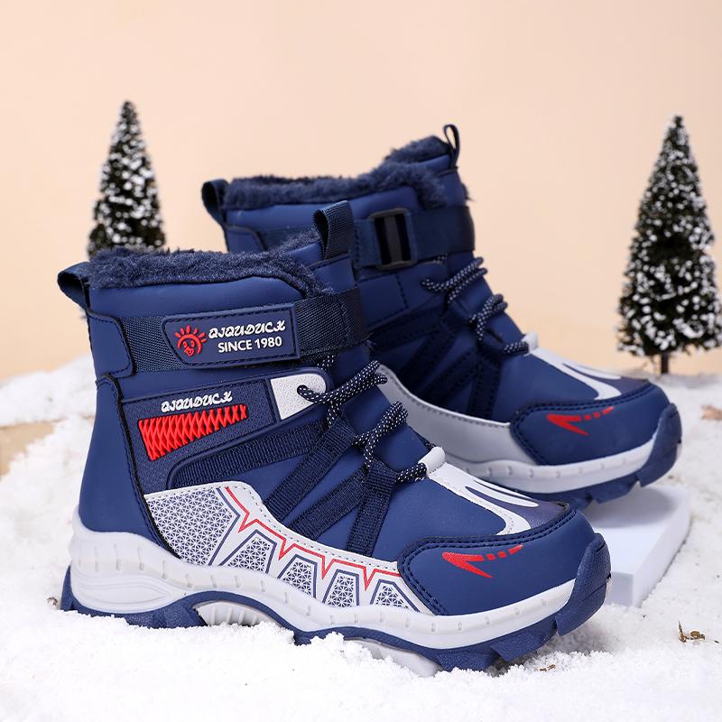 30-40 Children's Winter Large Size Fashionable Outdoor Velcro High Top Plush Warm Cotton Boots Snow Boots
