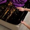 Purple Rose And Butterfly Print Fitted Sheet Set Black With Gold Accents Bedding Set With Pillowcases For Bedroom Decor