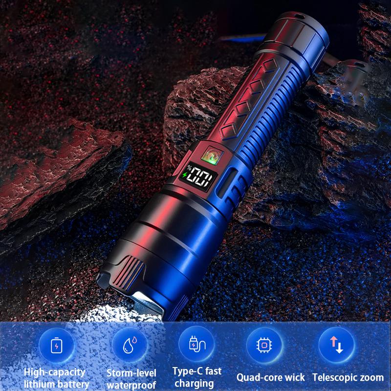 Led Flashlight Built-In Battery Usb Rechargeable Strong Light Torch Outdoor Camping Hiking Lantern