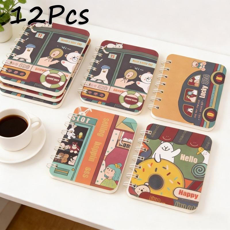 2Pcs Happy Bus Pattern Cartoon A7 Coil Book Pocket Mini Notebook Diary Portable Office Notepad Daily Weekly Planner School Supplies Holiday Gift