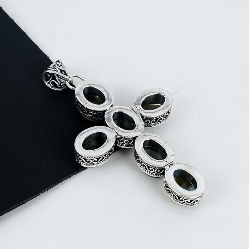 Dainty Labradorite Gemstone Pendant 925 Sterling Silver- Handmade Cross Design, Everyday Wear Jewelry, Unique Labradorite Pendant Gifts