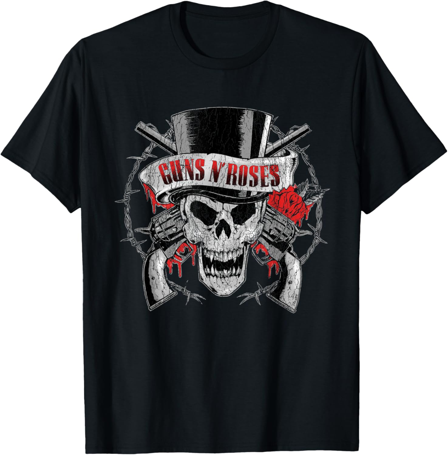 Guns N  Roses Tophat Skull Roses T-Shirt T-Shirt S