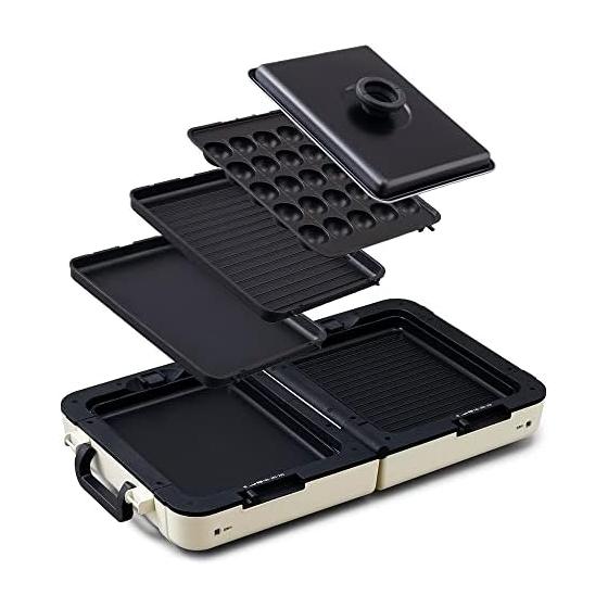 Iris Ohyama Hot Plate, Double-Sided, 3 Plates (Flat Plate/Takoyaki Plate/Yakiniku (Dimple) Plate) with Lid, Foldable, Simultaneous Cooking, One Side