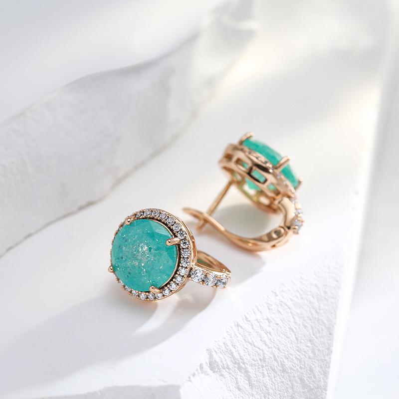 New Emerald Round Cut Zircon Drop Earrings For Women Luxury  Rose Gold Color Wedding Accessories Fine Daily Jewelry