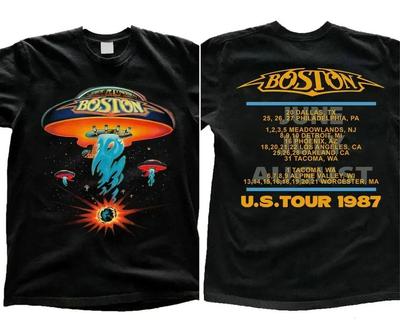 1987 Boston להקת רוק סיבוב הופעות חולצת טי יוניסקס חולצת טי כבדה הדפסה חוזרת