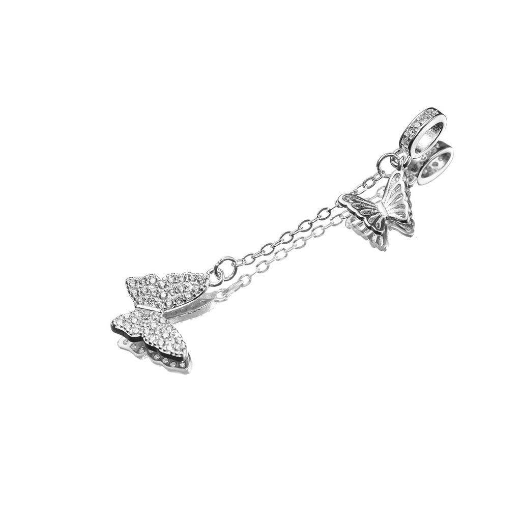 Exquisite S925 Sterling Silver Zirconia Butterfly Tassel Pendant DIY Bracelet Necklace Permanent Jewelry Findings Components