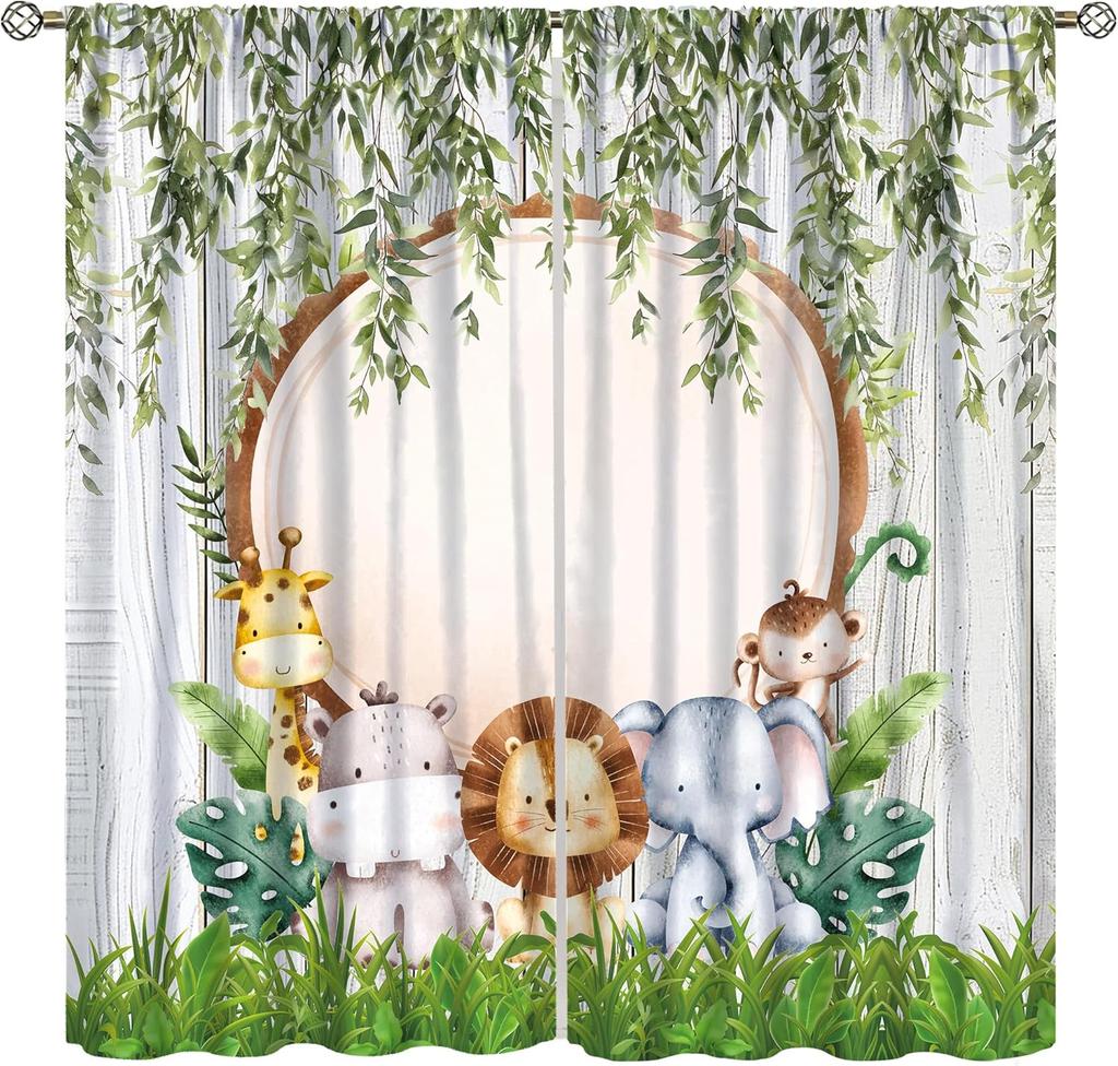 Tende con Animali Cartoni Animati Bambini Fauna Selvatica Fiori Tropicali Foglie di Palma Tende per Finestre per Bambini Bambine Stanza dei Bambini Aula