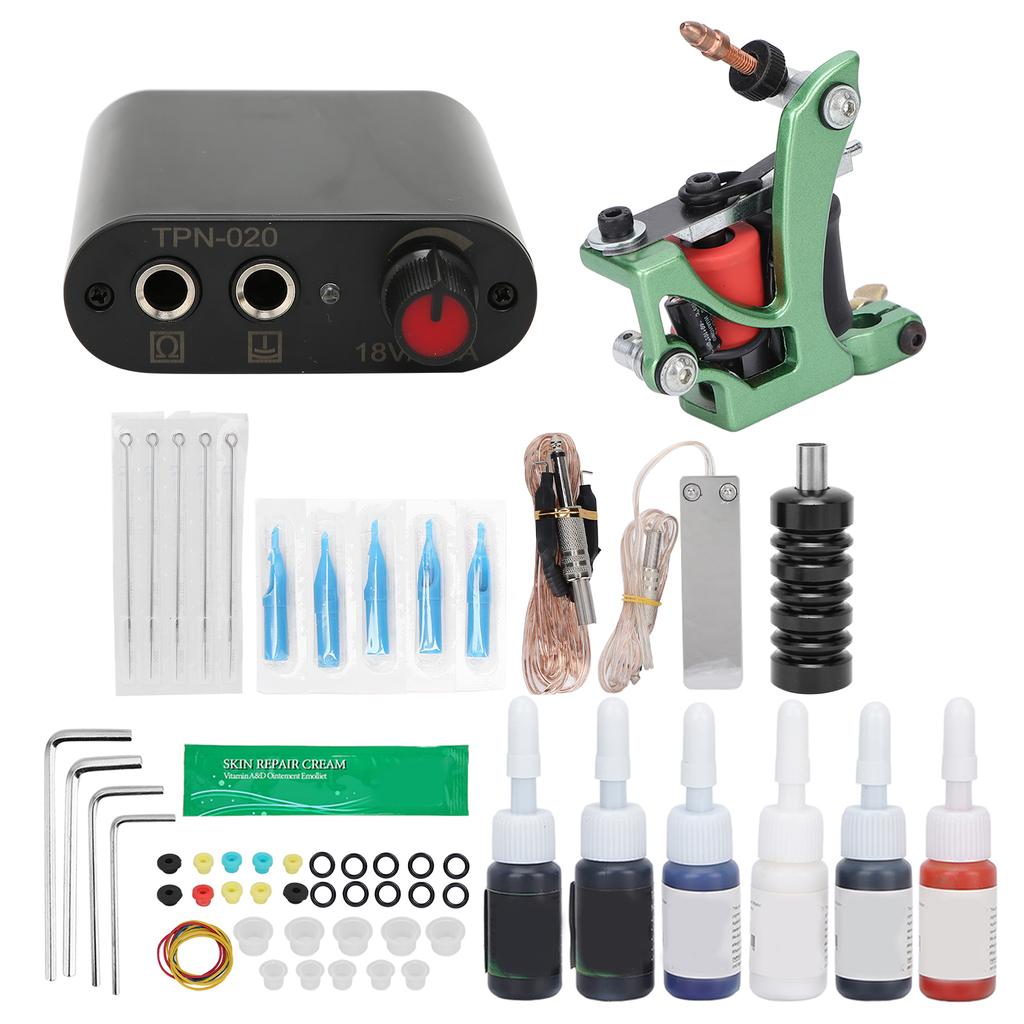 Coil Tattoo Machine Kit Clip Cord Foot Pedal Power Supply Repair Cream Tattoo Practice Tool Set