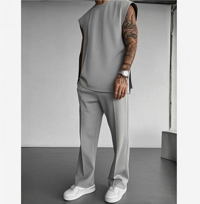 Summer Breathable Quick Drying Men's Tracksuit,Loose Version of Sleeveless T-Shirt Fitness SuitMen's Suit pantsLeisure Vest