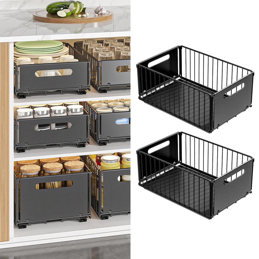 2 Pieces Pull Out Cabinet Organizer Slide Storage Shelves Basket Drawers for