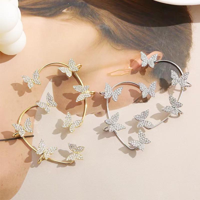Fashion Butterfly Earrings for Women Sparkling Zircon Crystal Ear Clip Earrings Gold Silver Color Wedding Jewelry Accessories