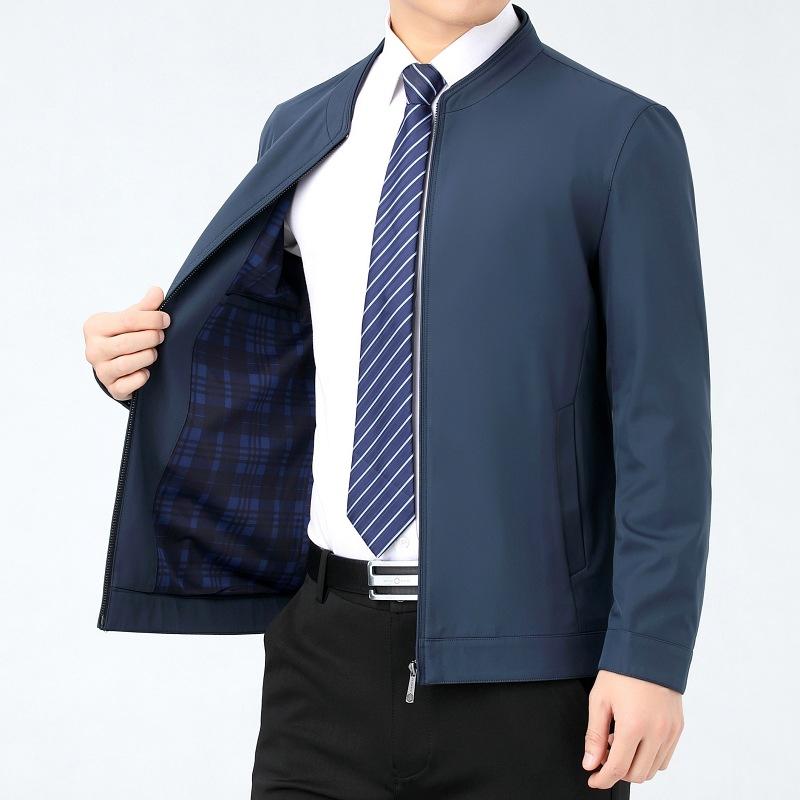 New Spring and Autumn Men's Jackets Mulberry Silk Stand-up Collar Thin Jackets Middle-aged Jackets Men's Large Size High-end Tops