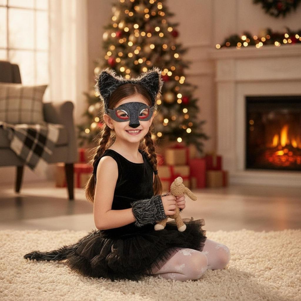 Wolf Costume Accessories Furry Set Fuzzy Animal Tail for Kids,