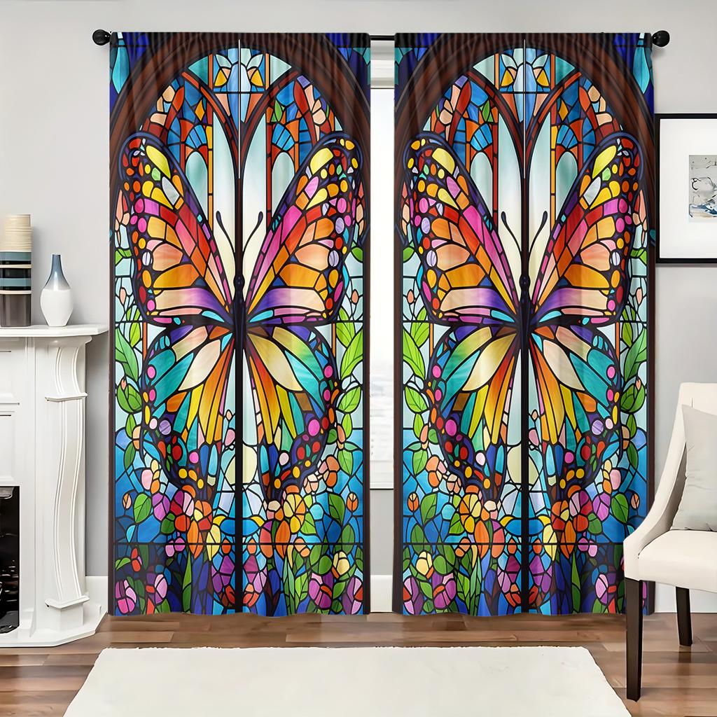 Bohemian Curtain 2pcs Polyester Filter Curtain Bohemian Style Living Room Bay Window Decoration   Multiple Sizes