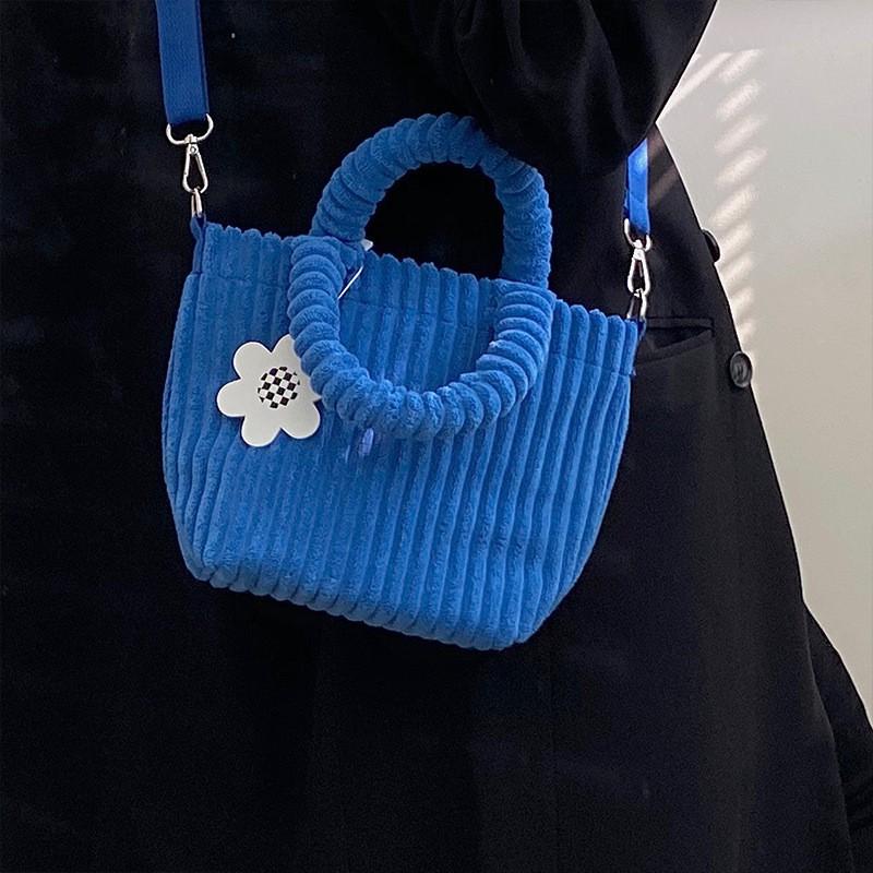 

Vegetable Basket Bag Women s Stock Korean Corduroy Cute Handbag Mini Plush Diagonal Trendy синий