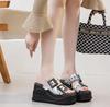 Fashion 10CM New Women's Summer Outdoor Beach Wedge Heel Thick Bottom Slip-On Slippers High Heels Buckle Shoes 2025 Ladies Flat Sandals