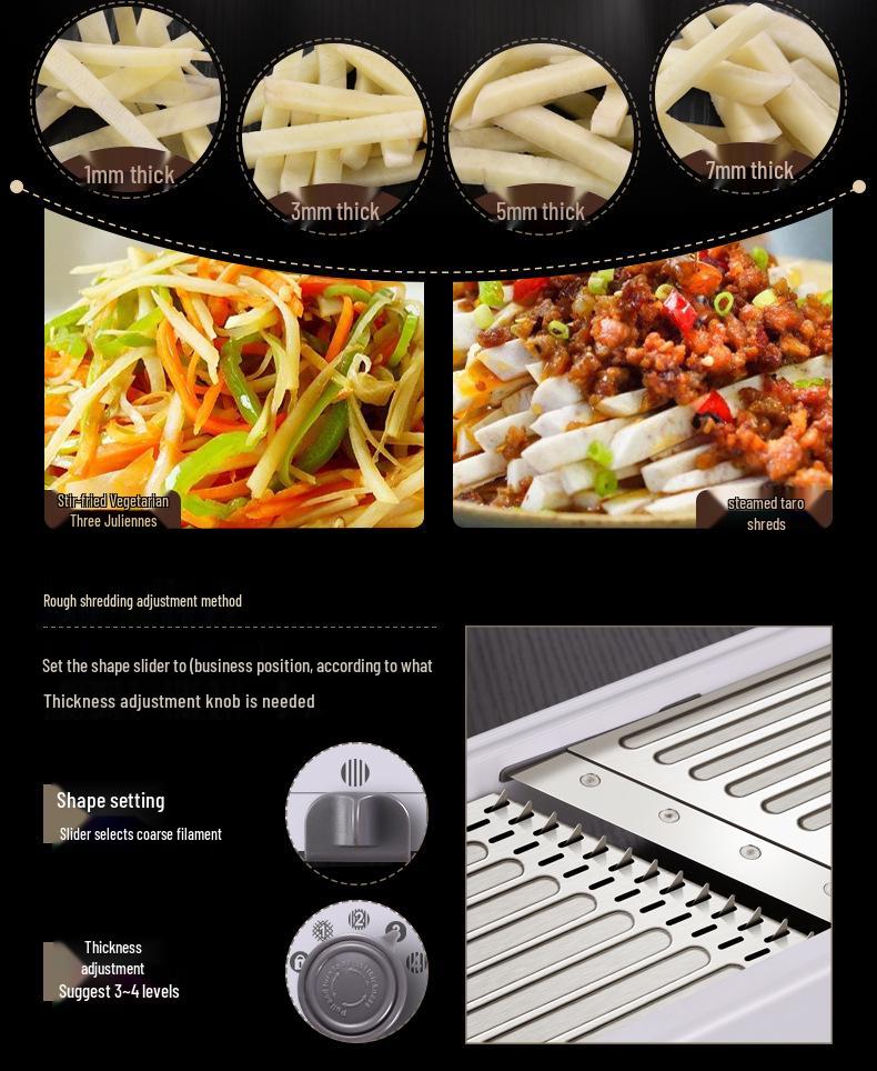 Multifunctional Vegetable Cutter: Potato Shredder, Grater, Slicer, Dicer & Wavy Radish Cutter.
