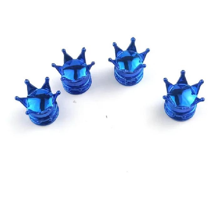 4 ШТ Универсальные крышки клапанов в виде коронки Пыле- и водонепроницаемые Защитные колпачки для ниппелей колес автомобиля и мотоцикла Декоративные колпачки для клапанов синий