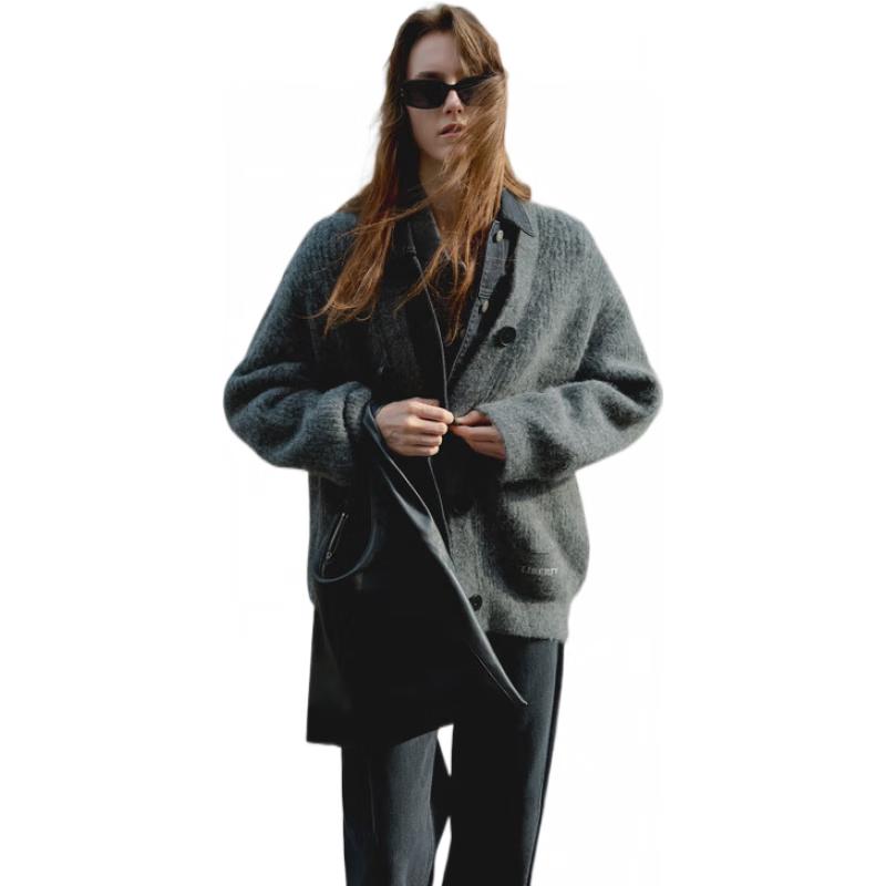 

MO&Co. Кардиган вязаный пэчворк из альпаки и денима, осень 2024 M