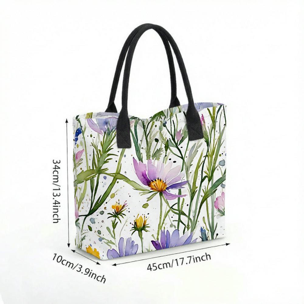 Watercolor Wild Floral Tote Bag Casual Large Capacity Daily Shoulder Handbag