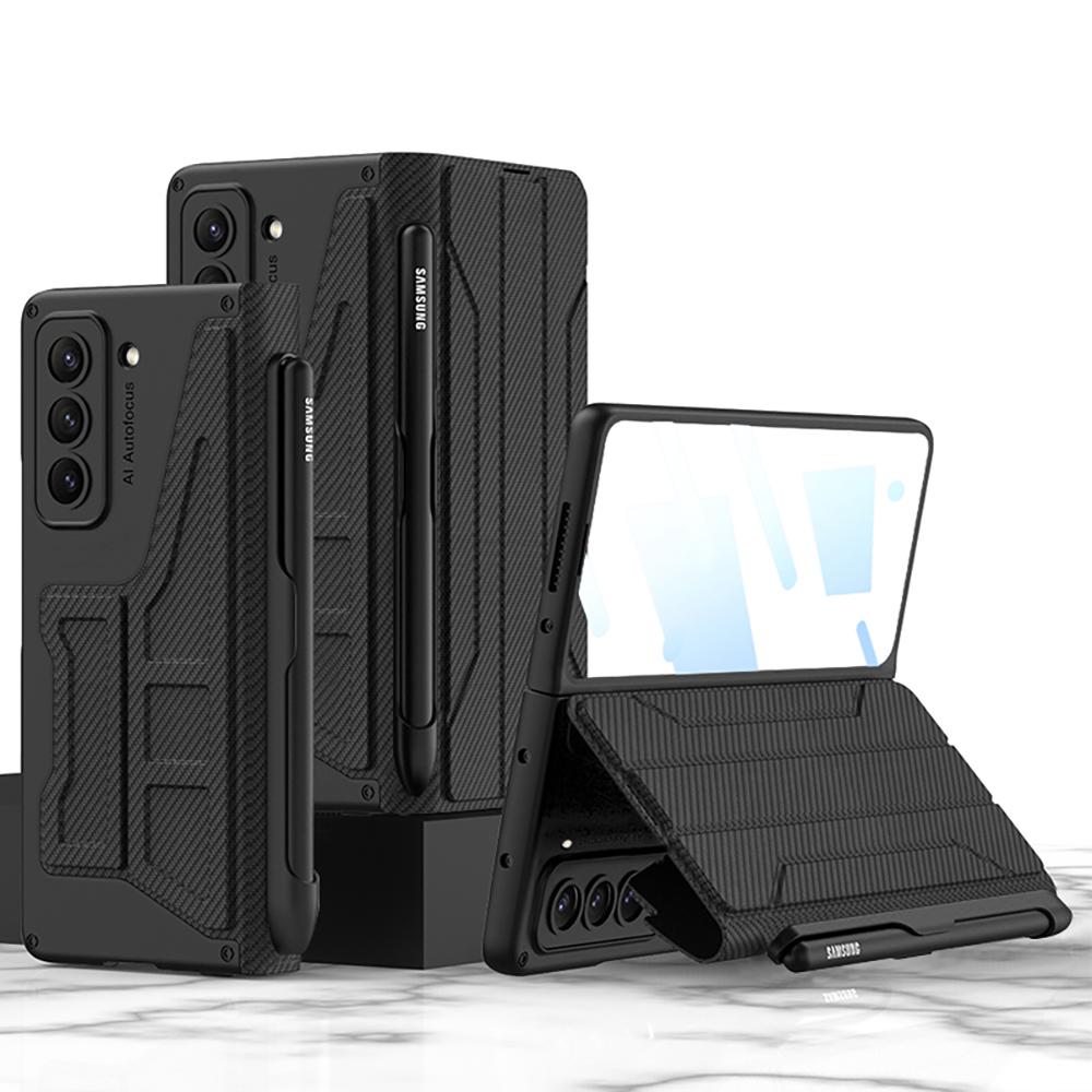 

Чехол для Samsung Galaxy Z Fold 5, роскошный ультратонкий складной держатель из матовой кожи с отделением для ручек и закаленной пленкой, чехол «все включено»