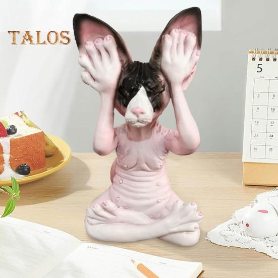 Meditationskatt Figur Harts Buddha Hårlös Katt Prydnader Sitta i Meditation Zen Katt Skulptur Heminredning Gåva till Meditationsentusiaster