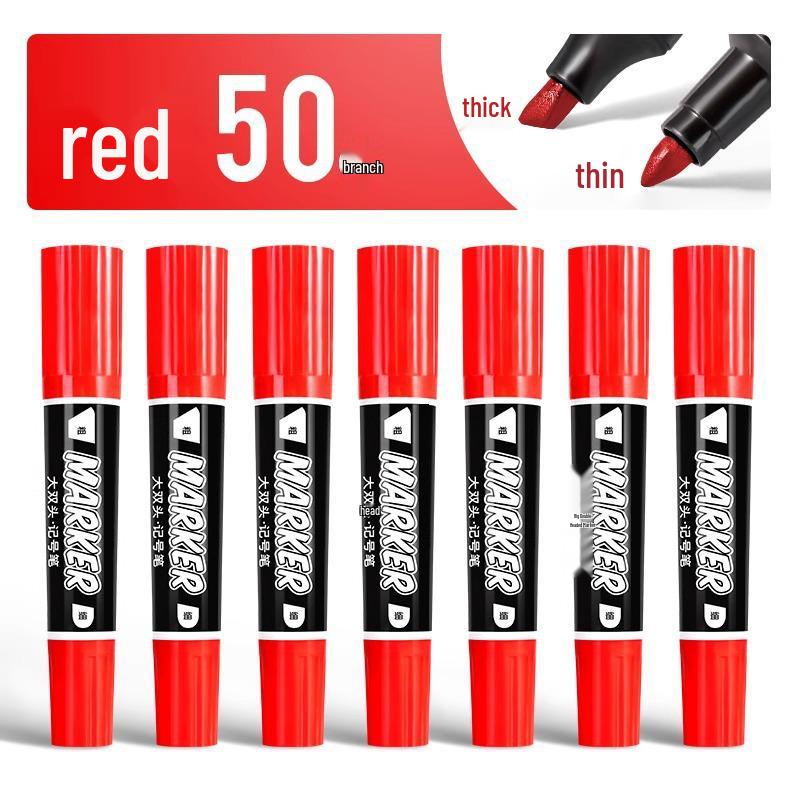 Large Double-Headed Oily Waterproof Marker - Black & Red Broad Tip, Non-Fading, Oil-Proof for Industrial Use