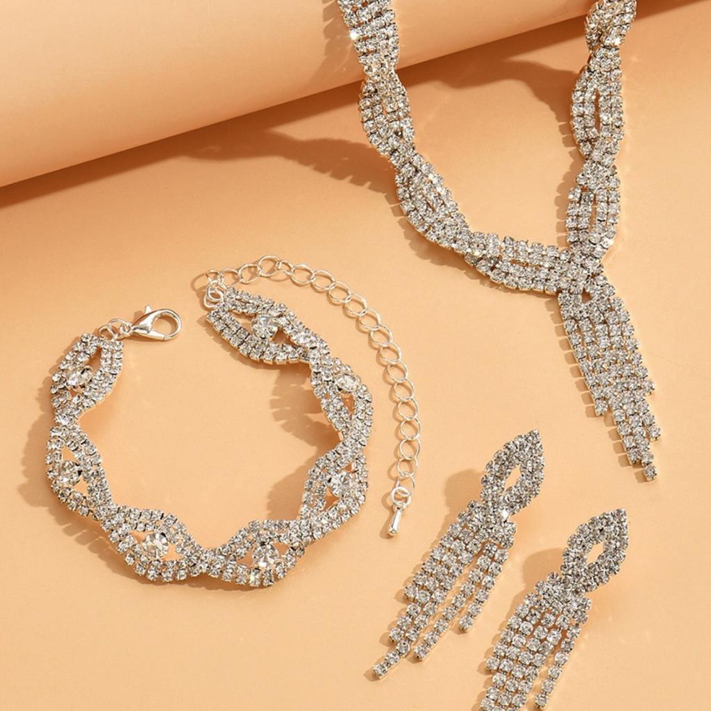 Three-piece Claw Chain Rhinestone Wedding Necklace Bridal Necklace Earrings Jewelry Banquet Jewelry Evening Dress Set