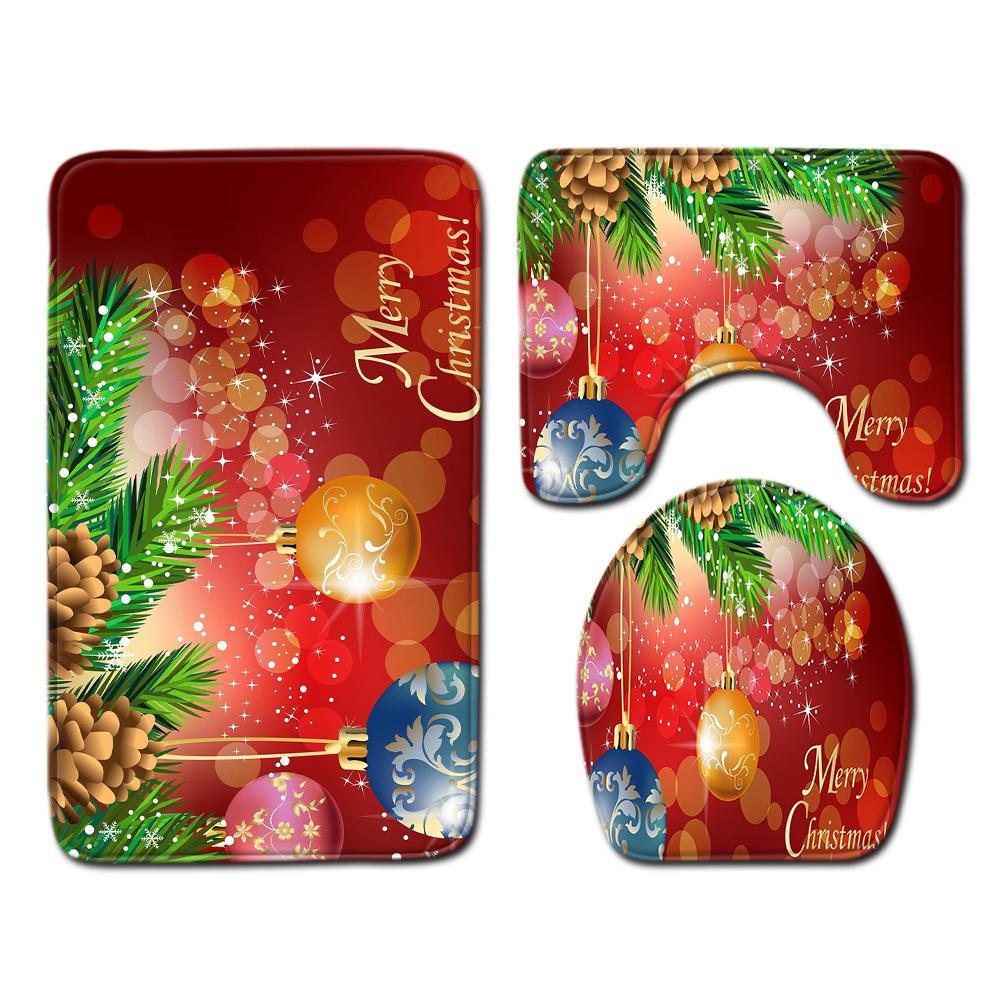 Christmas Printed Shower Curtain Floor Mat Four-Piece Bathroom Toilet Non-Slip Absorbent Carpet Toilet Non-Slip Door Mat