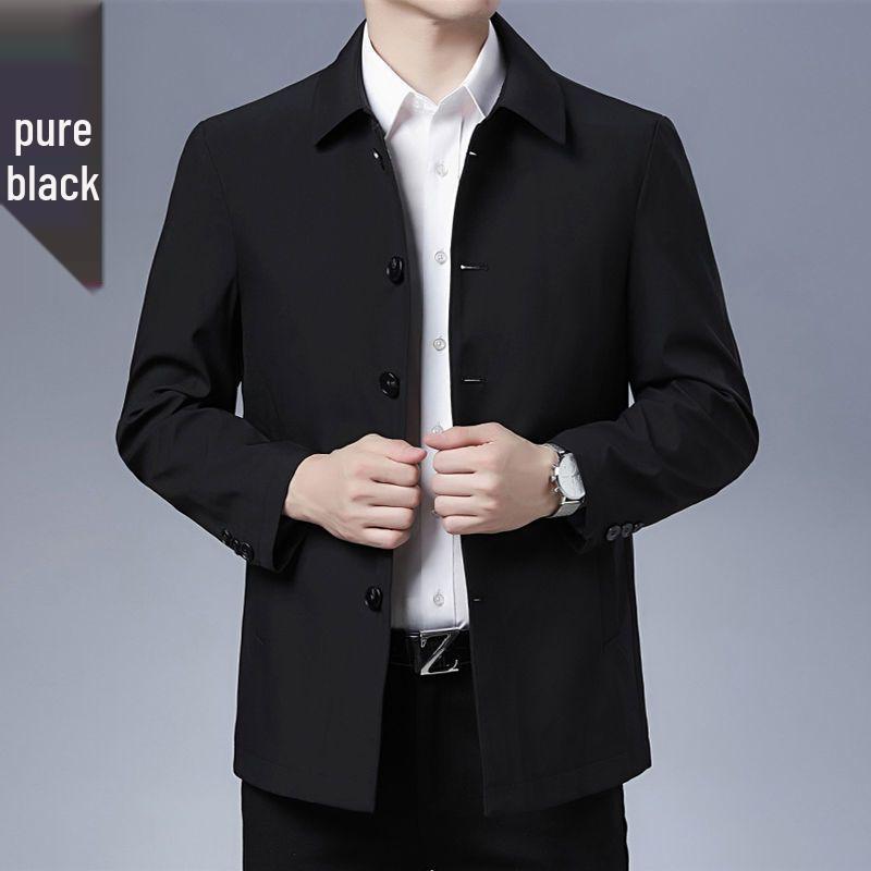 Men's Mid-Length Lapel Button-Up Jacket for Spring & Autumn