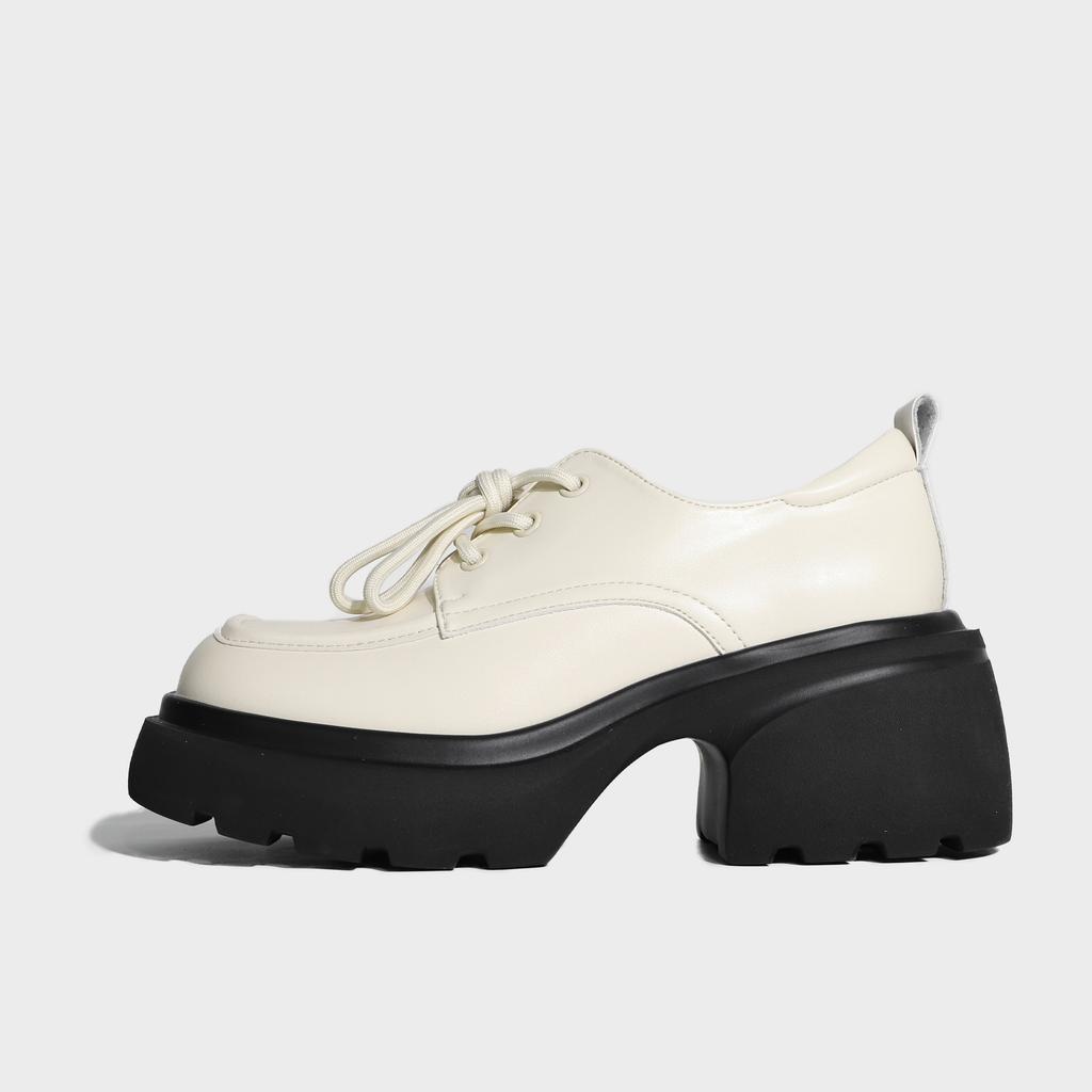 2025 Spring New Fashion Color Matching Platform Small Leather Shoes Women's British Style Front Lace-up Solid Color Loafers Huizhou Women's Shoes