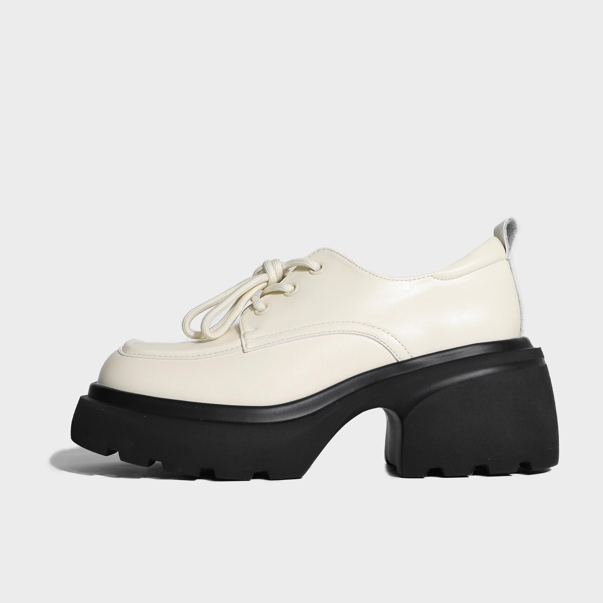 

2025 spring new fashion color matching platform small leather shoes women s British style front lace-up solid color loafers Huizhou women s shoes 39