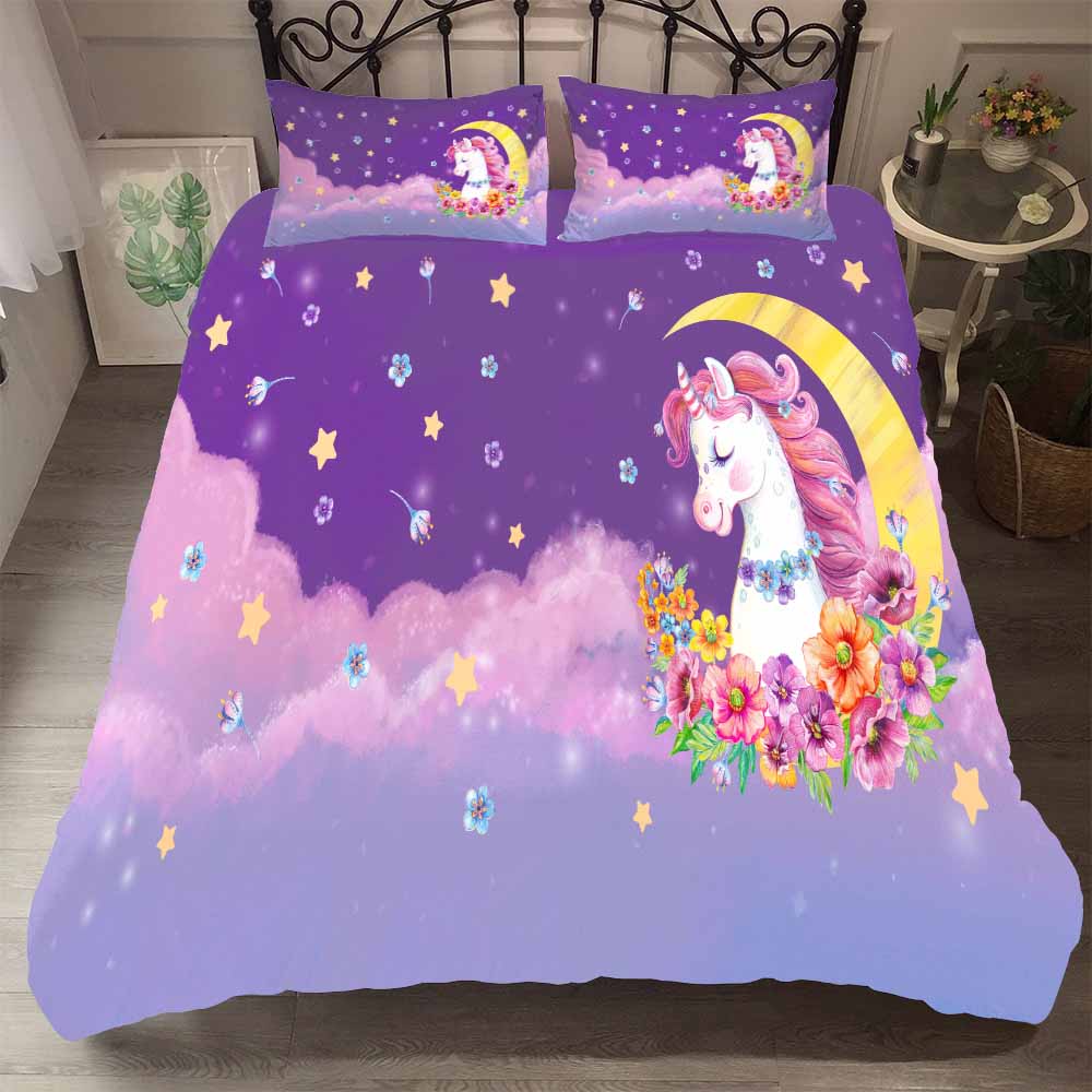 Bed Linens High-grade Fabric Unicorn Beding AU US Winter Bedding Set Hot Soft Duvet Cover Set Cute Cartoon Bedding Set 3pcs