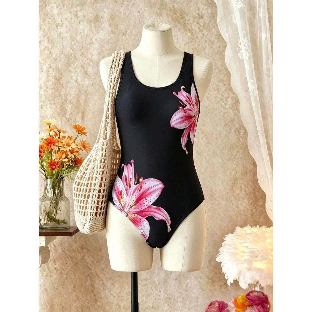 Flickor En Del Badkläder Söt Tecknad Färgstark Hjärtsymbol Tryck Ärmlös Badkläder Barn Sommar Strand Badkläder