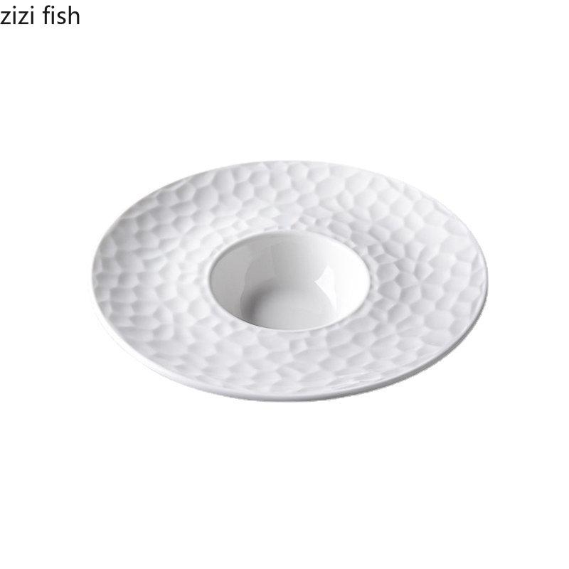 Ceramic Dinner Plate 9.75-inch Water Wave Pattern Soup Plate Pure White Salad Plates Dessert Plates Restaurant Special Tableware