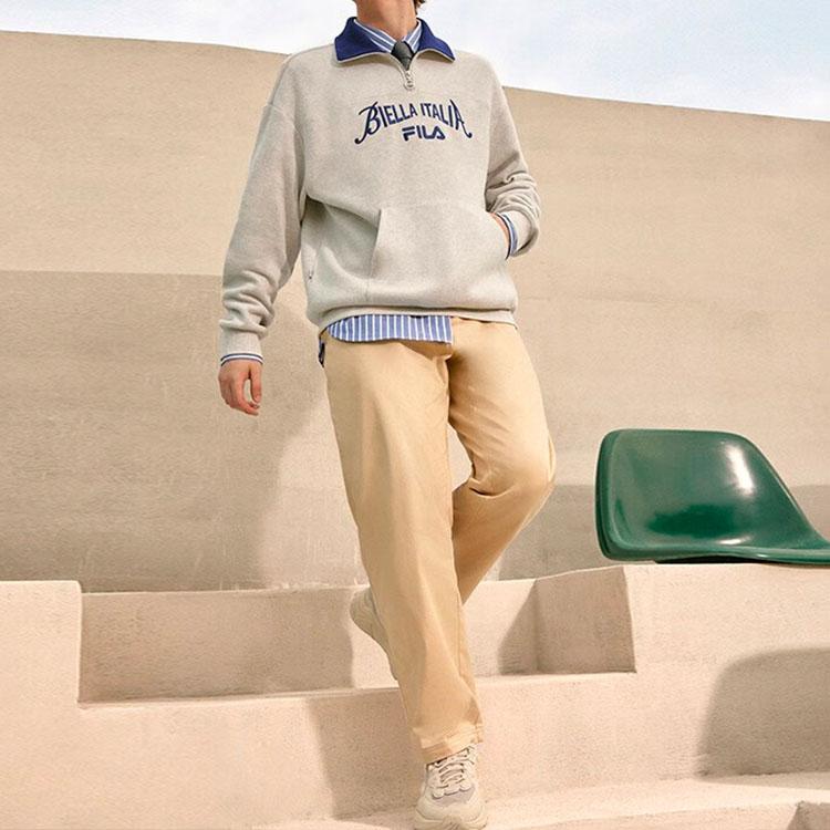 Fila Fleece Pullover Sweatshirt With Letter Print Unisex Sweatshirts Ivory Heather-Gray F11U339201FMG