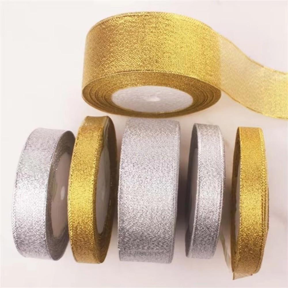 DIY 5 Rolls Satin Ribbon Glitter Gold Silver Gift Packaging Ribbon Organza Ribbon Craft Supplies