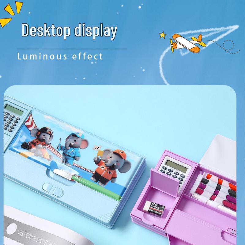 Multifunctional Calculator Pencil Case: Large Capacity Plastic Stationery Box for Primary School Students